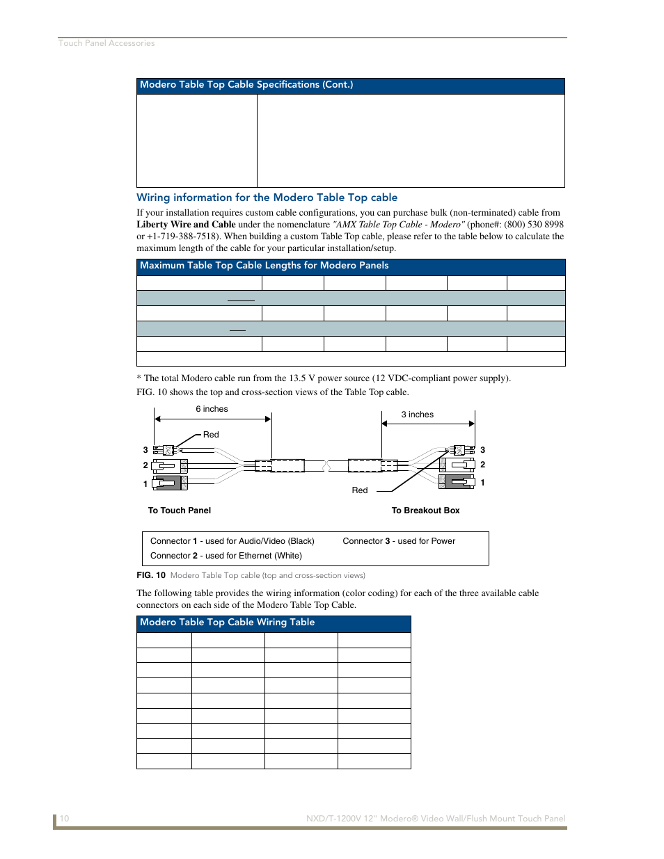 Wiring information for the modero table top cable | AMX Modero NXT-1200V User Manual | Page 22 / 178