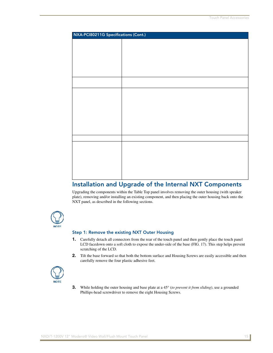 Step 1: remove the existing nxt outer housing | AMX Modero NXT-1200V User Manual | Page 27 / 178