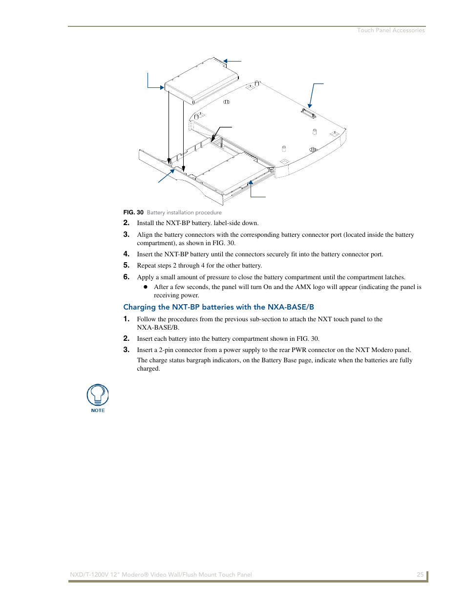 Charging the nxt-bp batteries with the nxa-base/b | AMX Modero NXT-1200V User Manual | Page 37 / 178