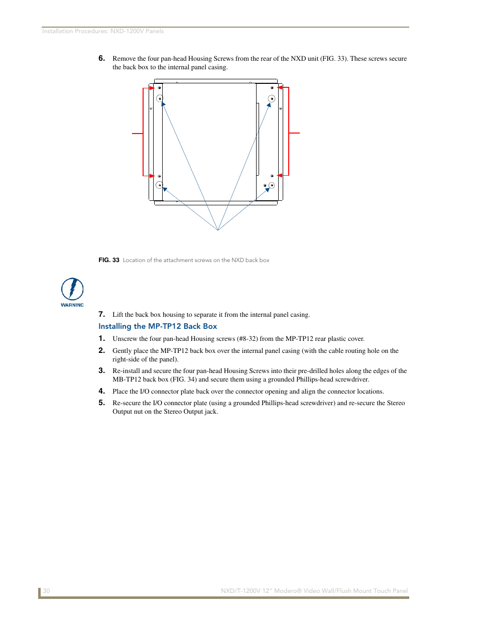 Installing the mp-tp12 back box | AMX Modero NXT-1200V User Manual | Page 42 / 178