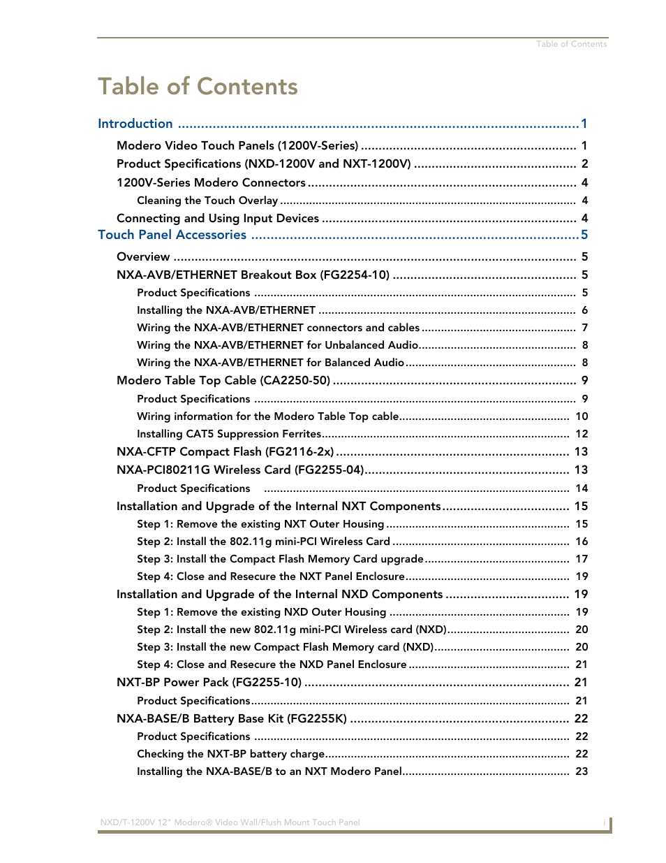 AMX Modero NXT-1200V User Manual | Page 5 / 178