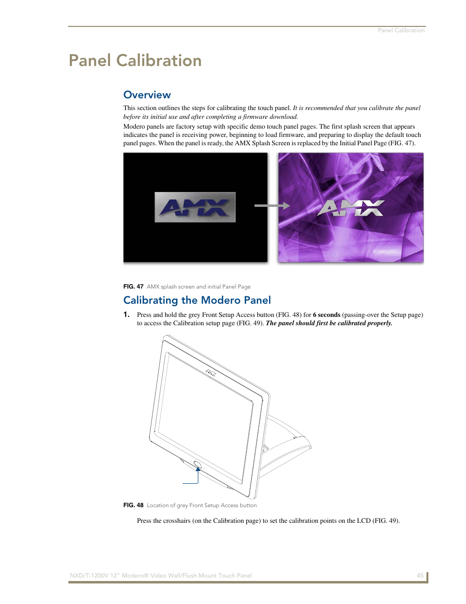 Panel calibration, Overview, Calibrating the modero panel | AMX Modero NXT-1200V User Manual | Page 57 / 178