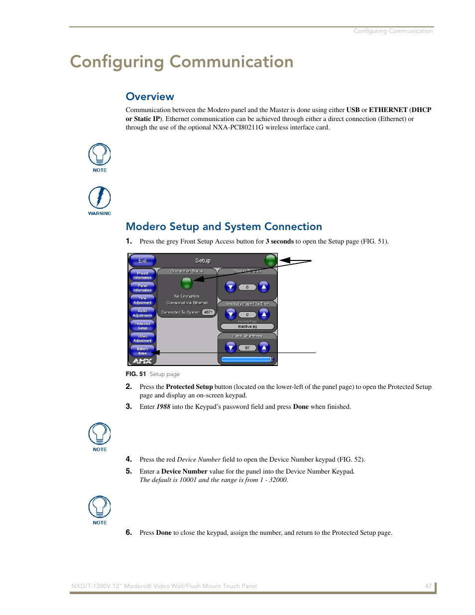 Configuring communication, Overview, Modero setup and system connection | AMX Modero NXT-1200V User Manual | Page 59 / 178