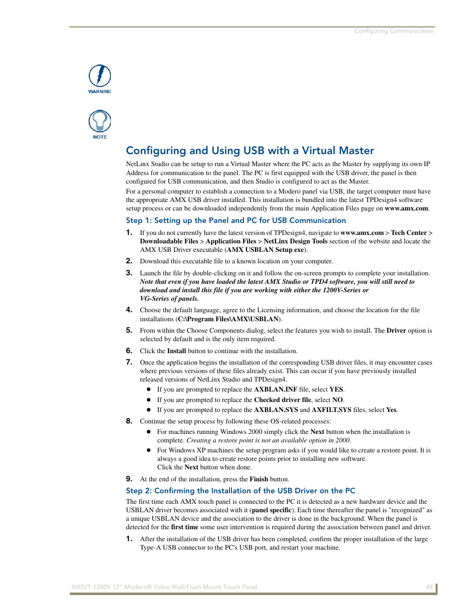 Configuring and using usb with a virtual master | AMX Modero NXT-1200V User Manual | Page 61 / 178