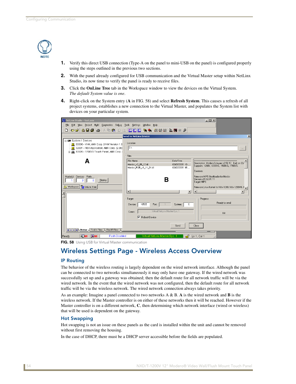 Ip routing, Hot swapping, Wireless settings page - wireless access overview | AMX Modero NXT-1200V User Manual | Page 66 / 178