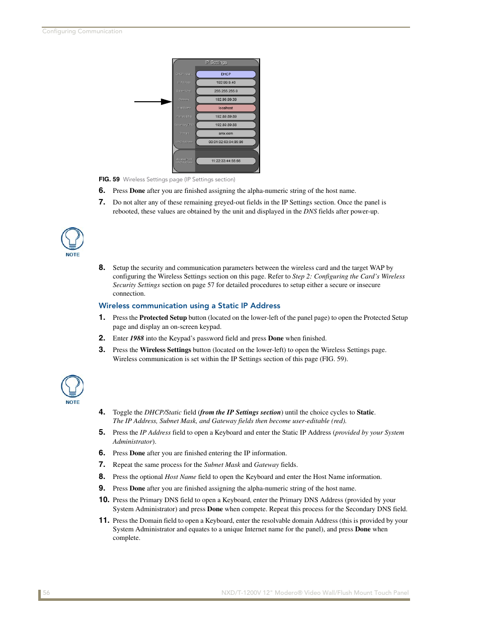 Wireless communication using a static ip address | AMX Modero NXT-1200V User Manual | Page 68 / 178