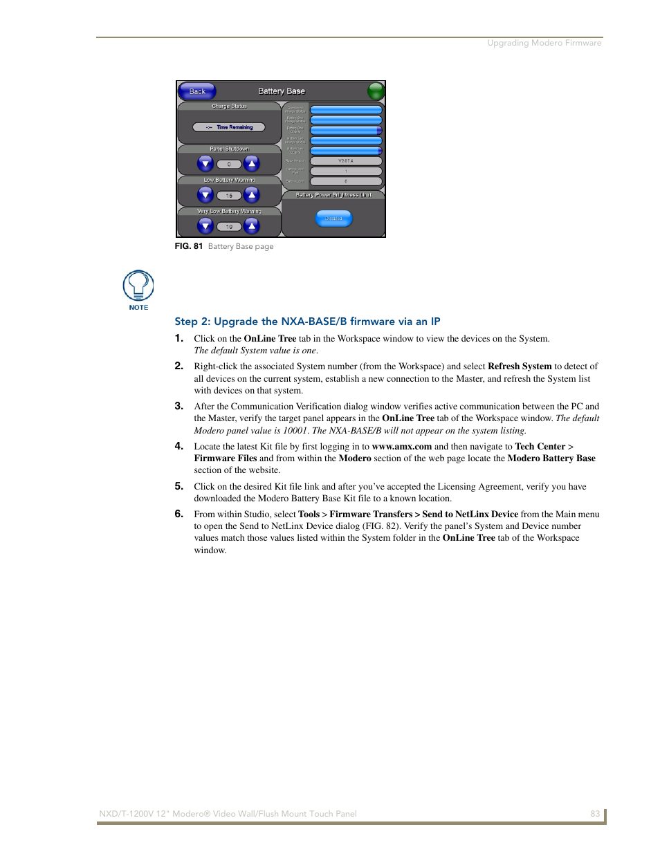 Step 2: upgrade the nxa-base/b firmware via an ip, Fig. 81) | AMX Modero NXT-1200V User Manual | Page 95 / 178