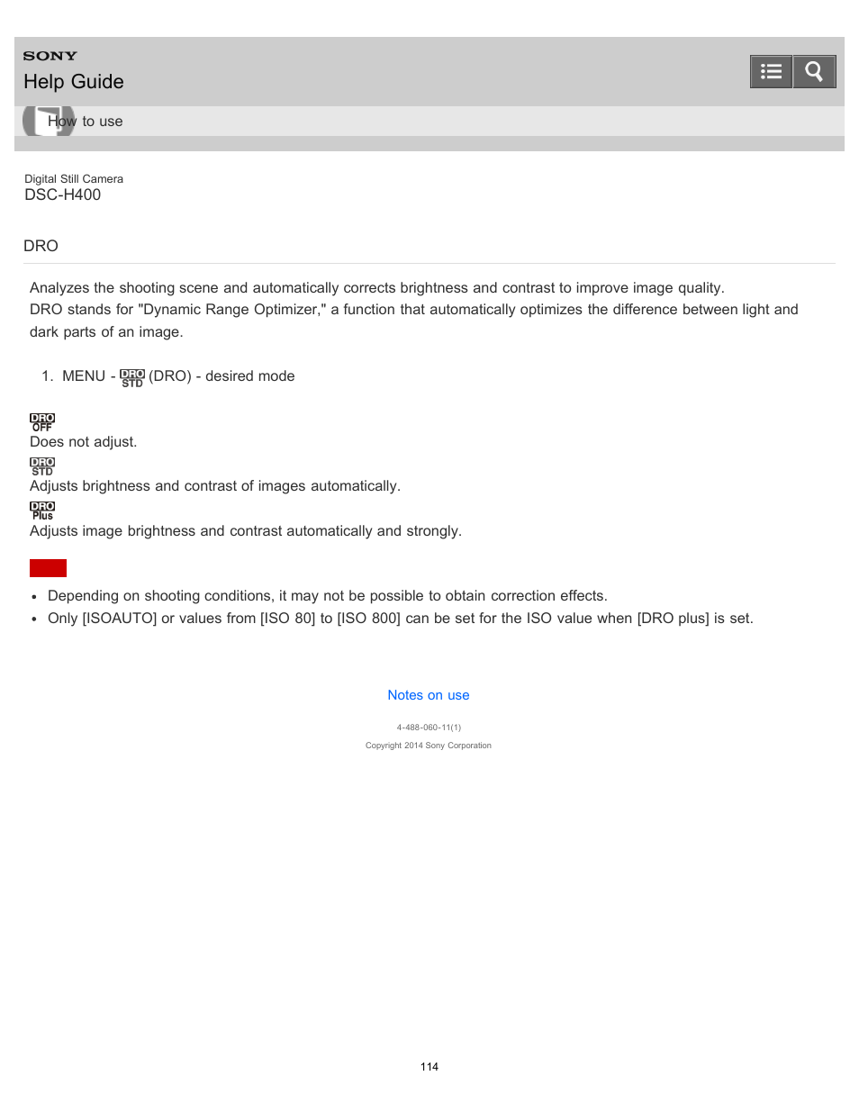 Help guide | Sony DSC-H400 User Manual | Page 118 / 238