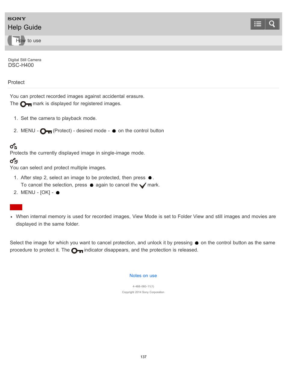 Protect, Help guide | Sony DSC-H400 User Manual | Page 141 / 238