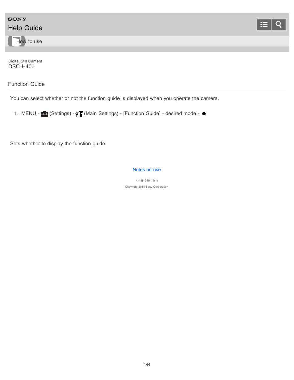 Function guide, Help guide | Sony DSC-H400 User Manual | Page 148 / 238