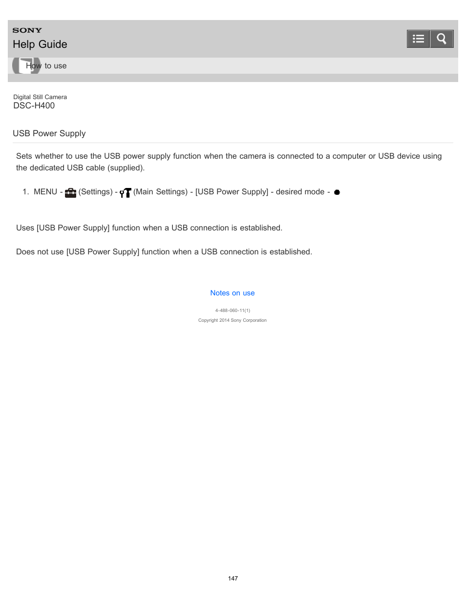 Usb power supply, Help guide | Sony DSC-H400 User Manual | Page 151 / 238