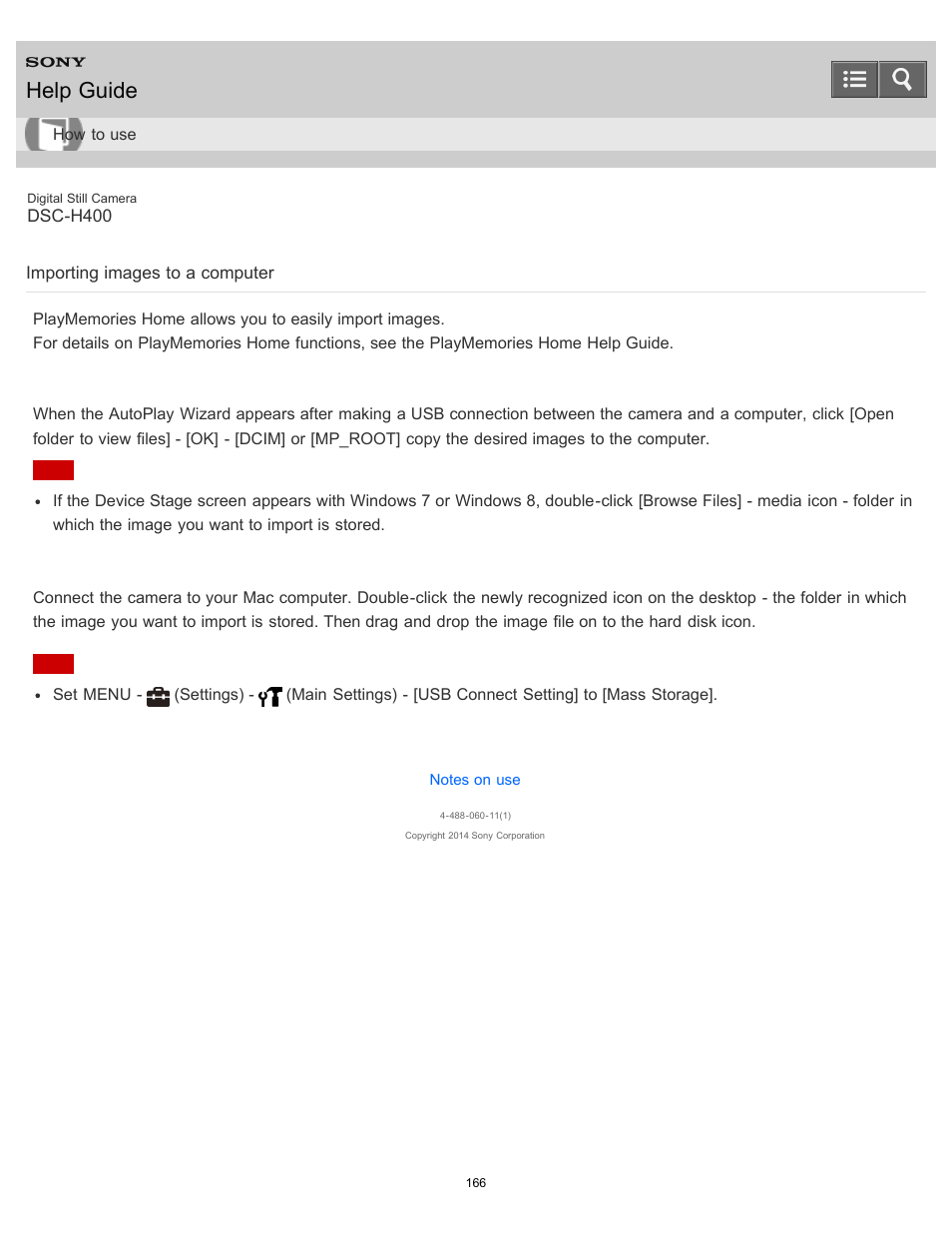 Importing images to a computer, Help guide | Sony DSC-H400 User Manual | Page 170 / 238