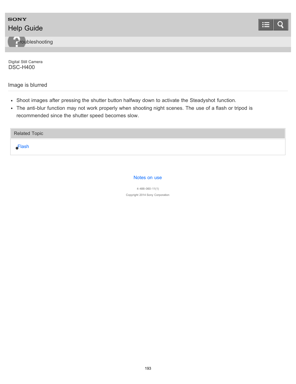 Image is blurred, Help guide | Sony DSC-H400 User Manual | Page 197 / 238
