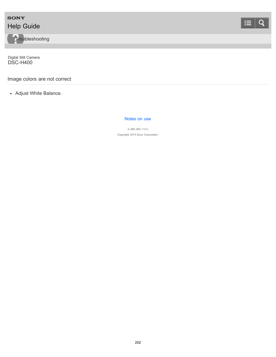 Image colors are not correct, Help guide | Sony DSC-H400 User Manual | Page 206 / 238