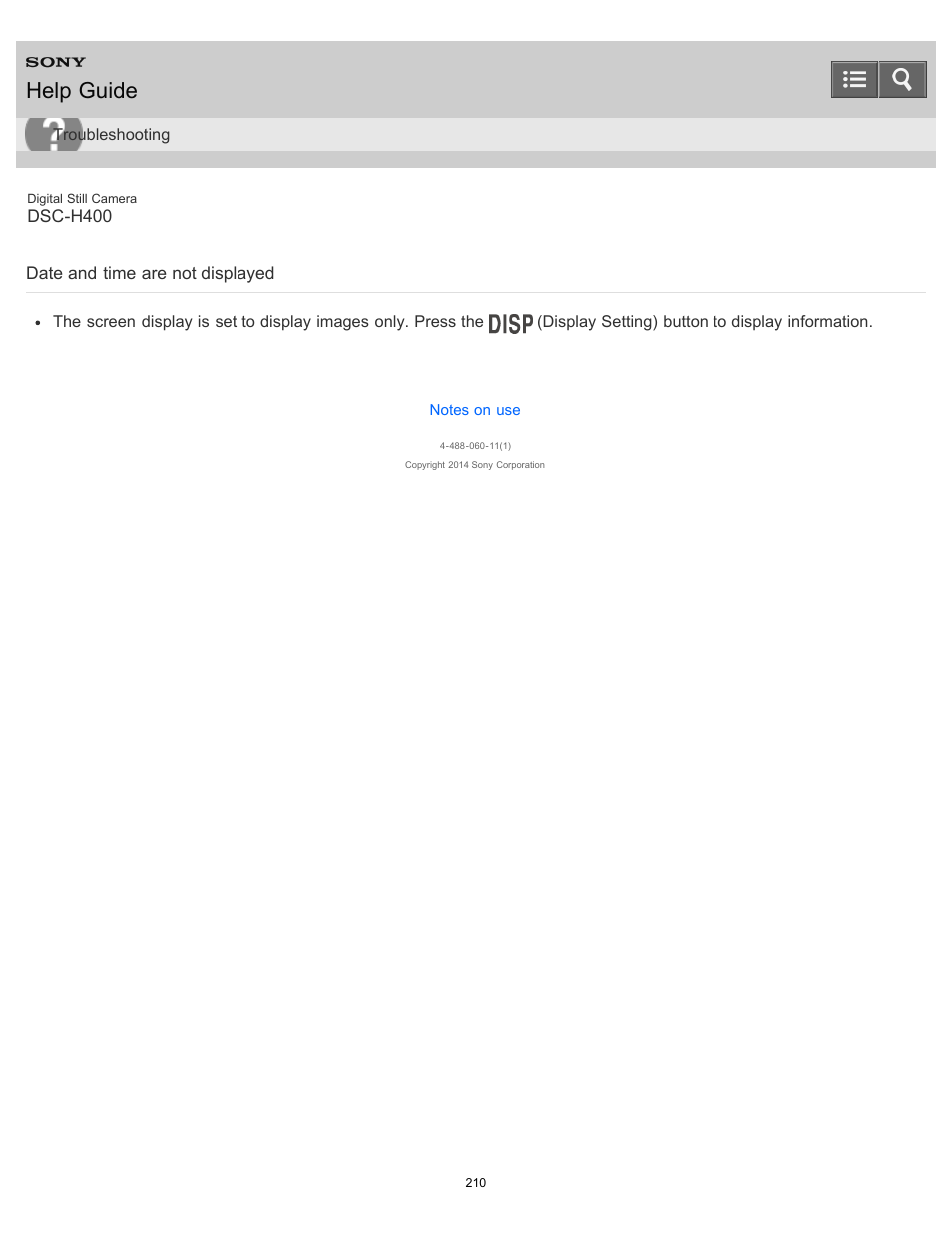 Date and time are not displayed, Help guide | Sony DSC-H400 User Manual | Page 214 / 238