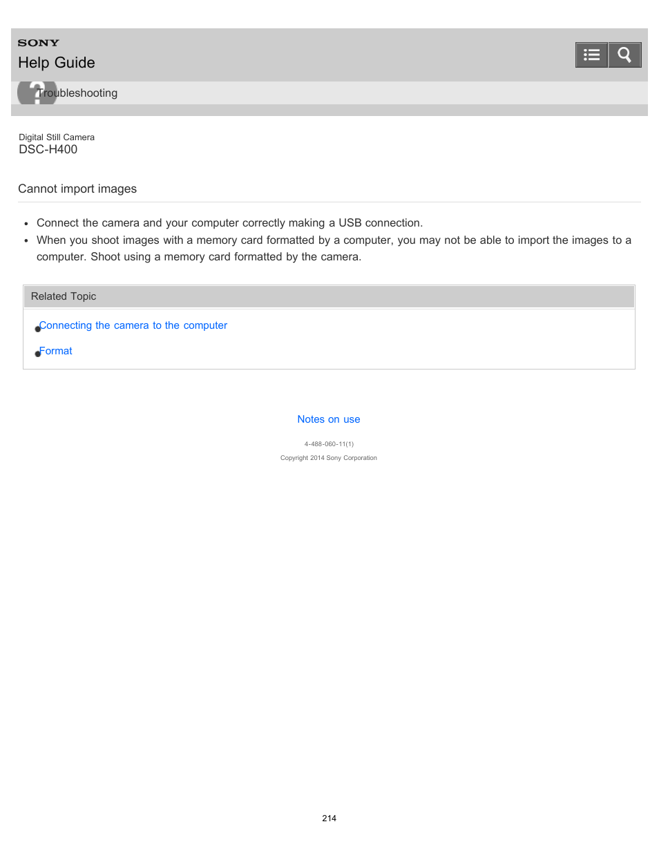 Cannot import images, Help guide | Sony DSC-H400 User Manual | Page 218 / 238