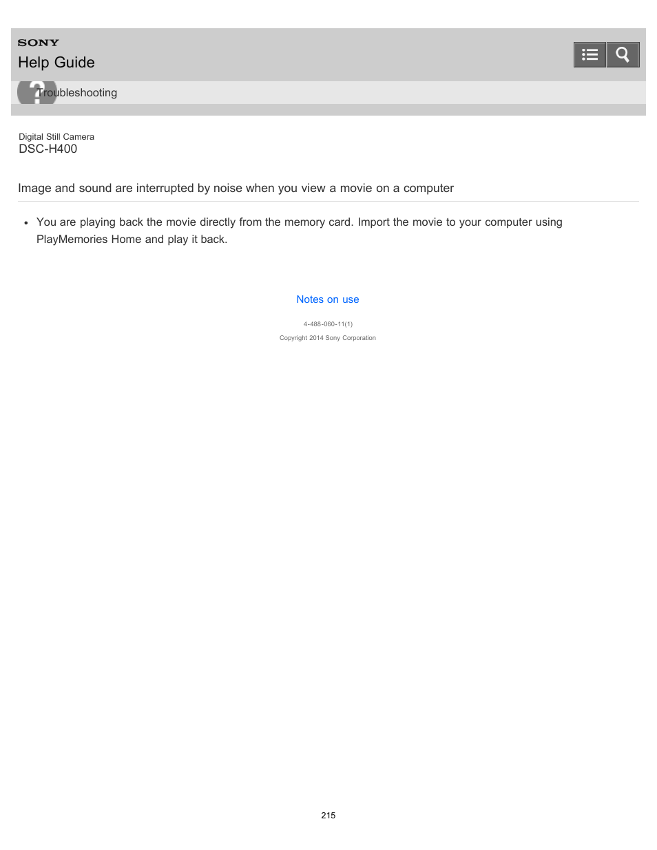 Help guide | Sony DSC-H400 User Manual | Page 219 / 238