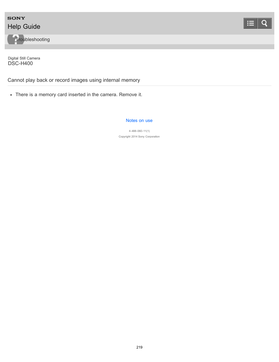 Help guide | Sony DSC-H400 User Manual | Page 223 / 238
