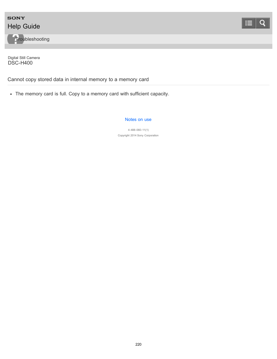 Help guide | Sony DSC-H400 User Manual | Page 224 / 238
