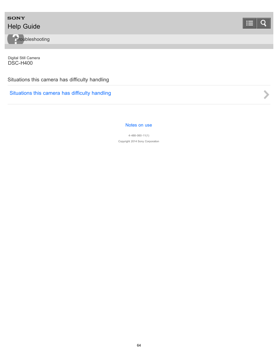 Help guide | Sony DSC-H400 User Manual | Page 68 / 238
