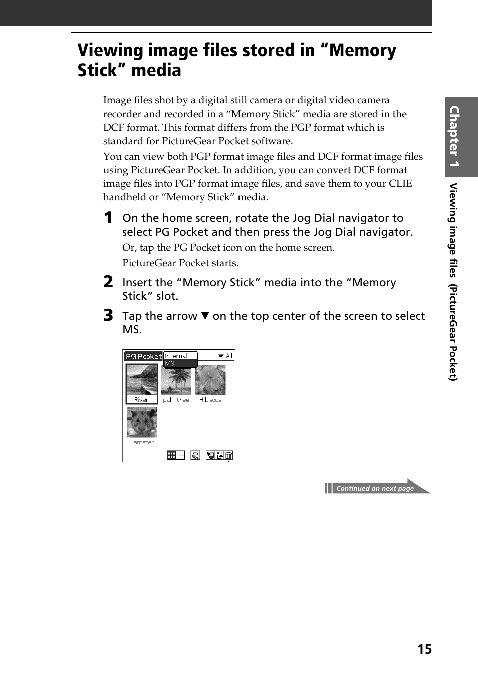 Viewing image files stored in “memory stick” media | Sony PEG-N610C User Manual | Page 15 / 50