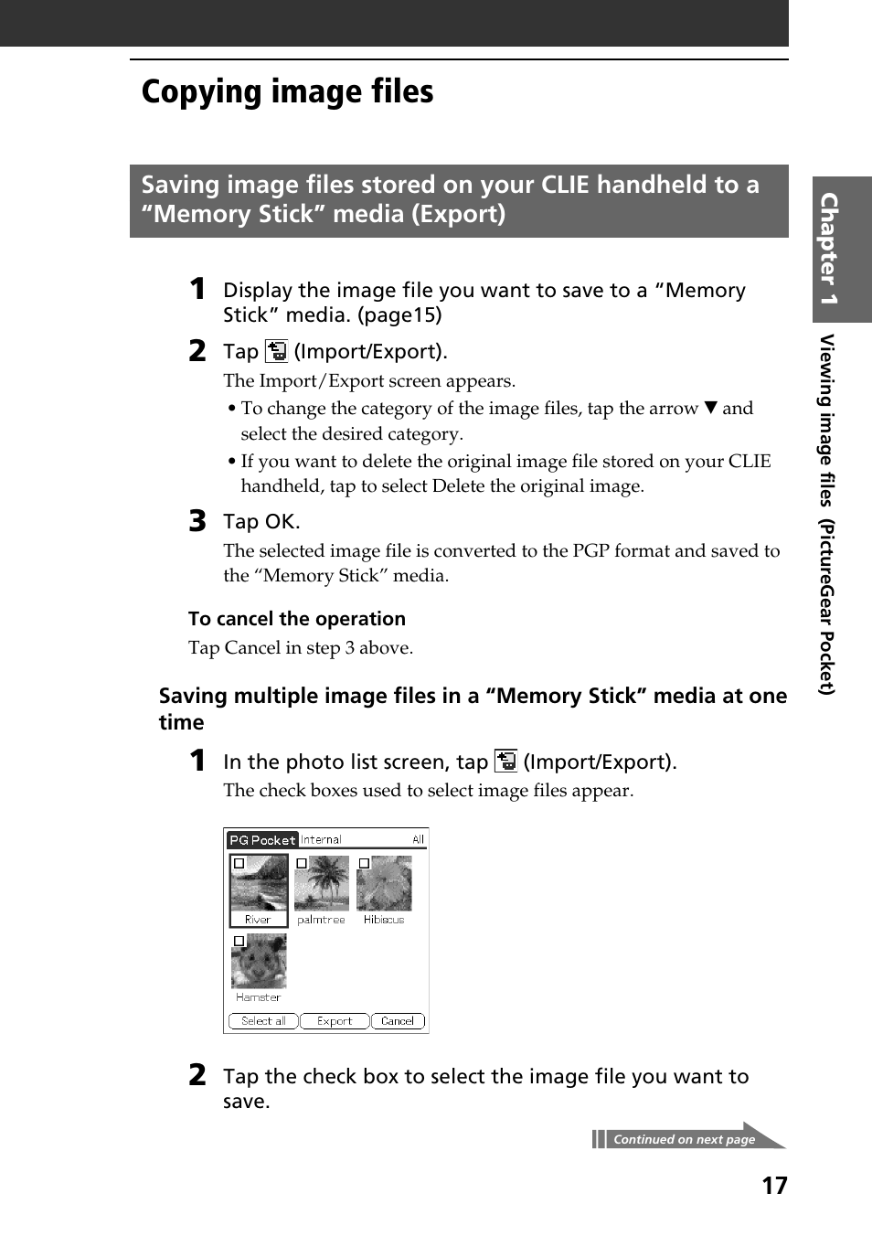 Copying image files | Sony PEG-N610C User Manual | Page 17 / 50