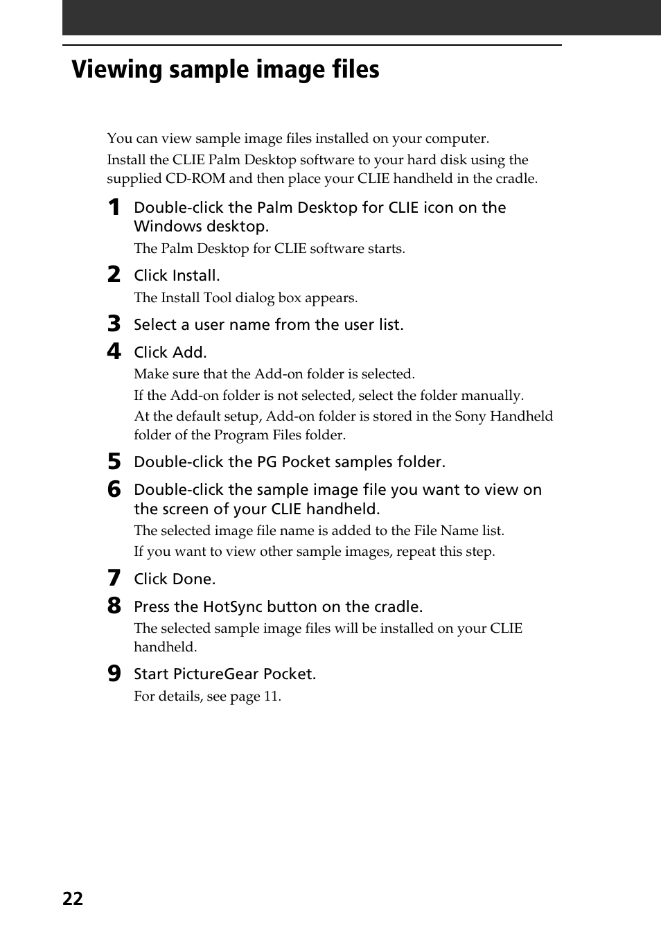 Viewing sample image files | Sony PEG-N610C User Manual | Page 22 / 50