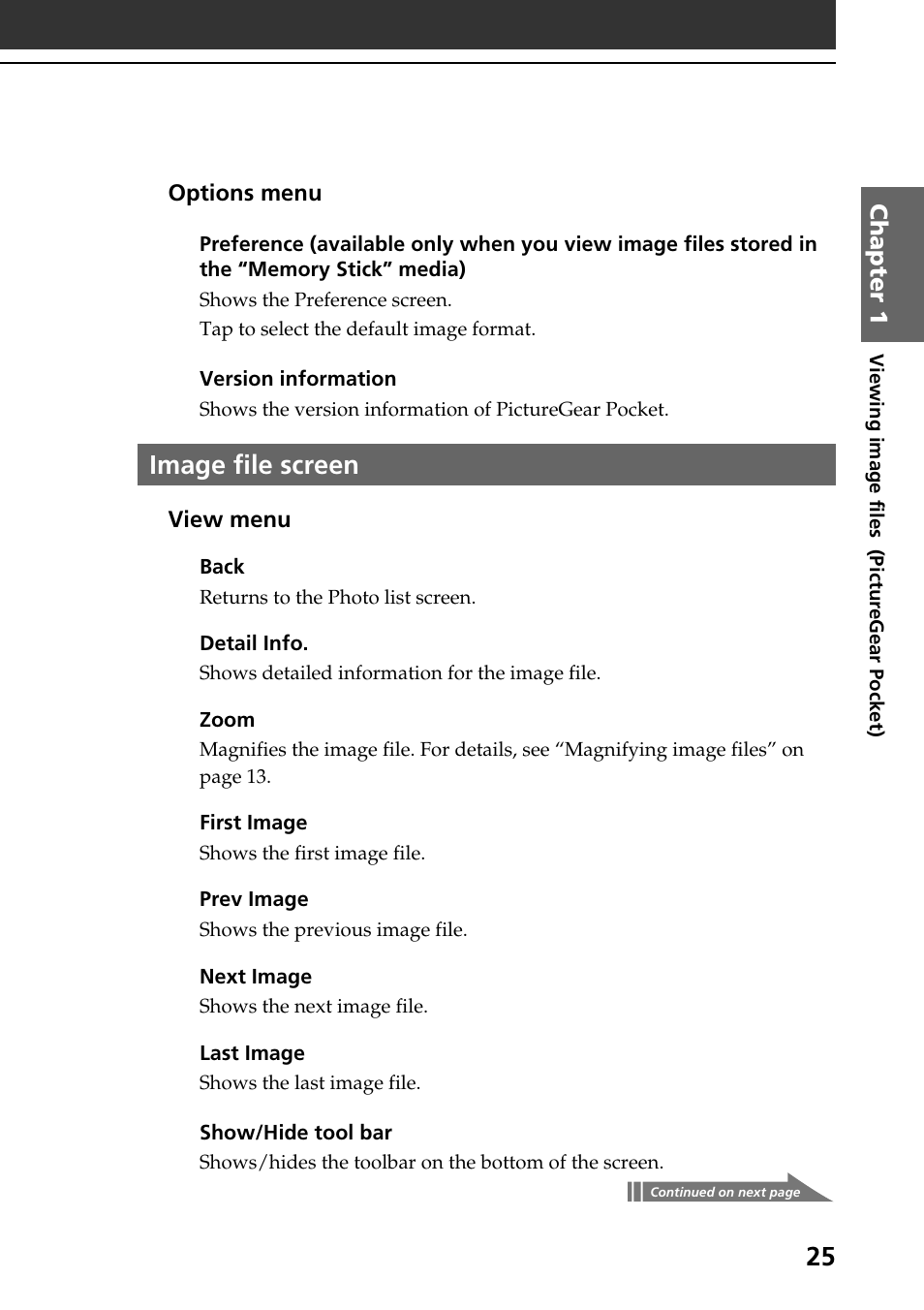 Image file screen | Sony PEG-N610C User Manual | Page 25 / 50