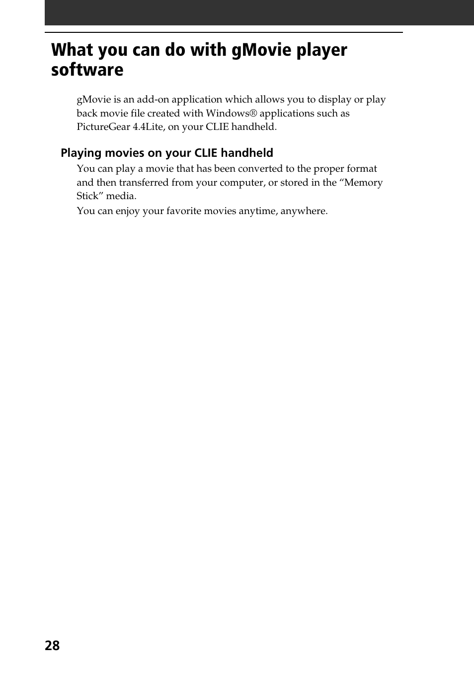 What you can do with gmovie player software | Sony PEG-N610C User Manual | Page 28 / 50