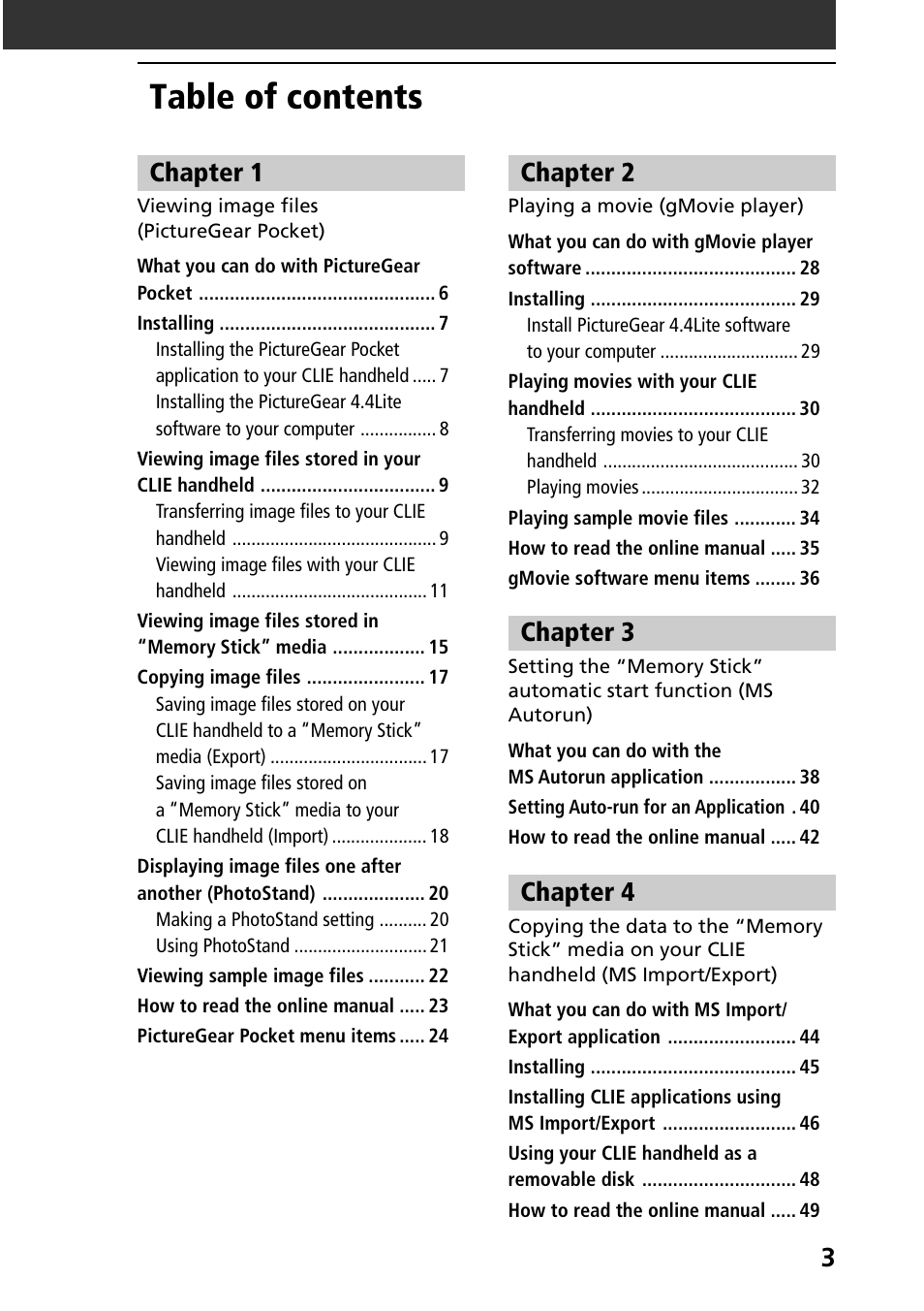 Sony PEG-N610C User Manual | Page 3 / 50