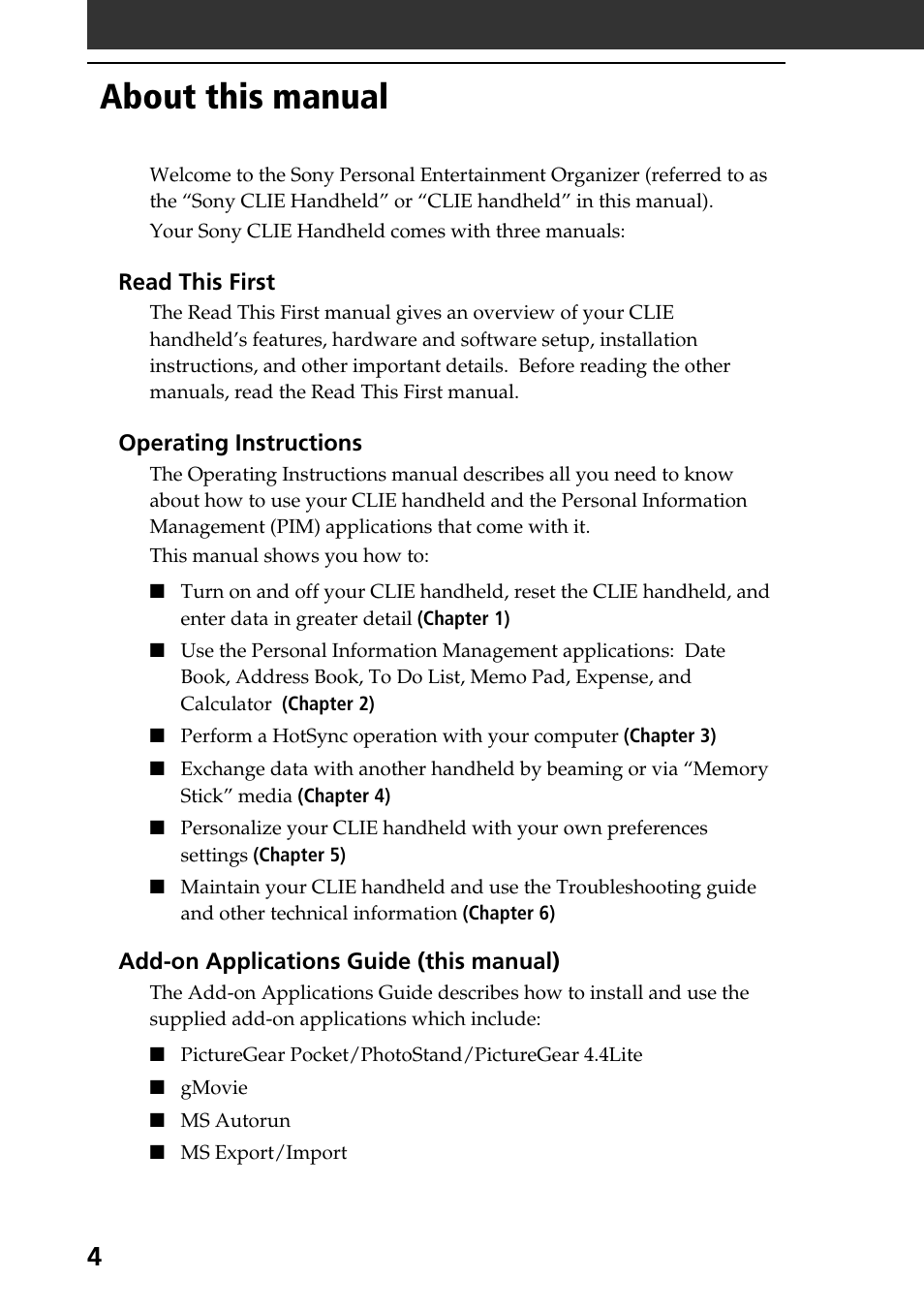 About this manual | Sony PEG-N610C User Manual | Page 4 / 50