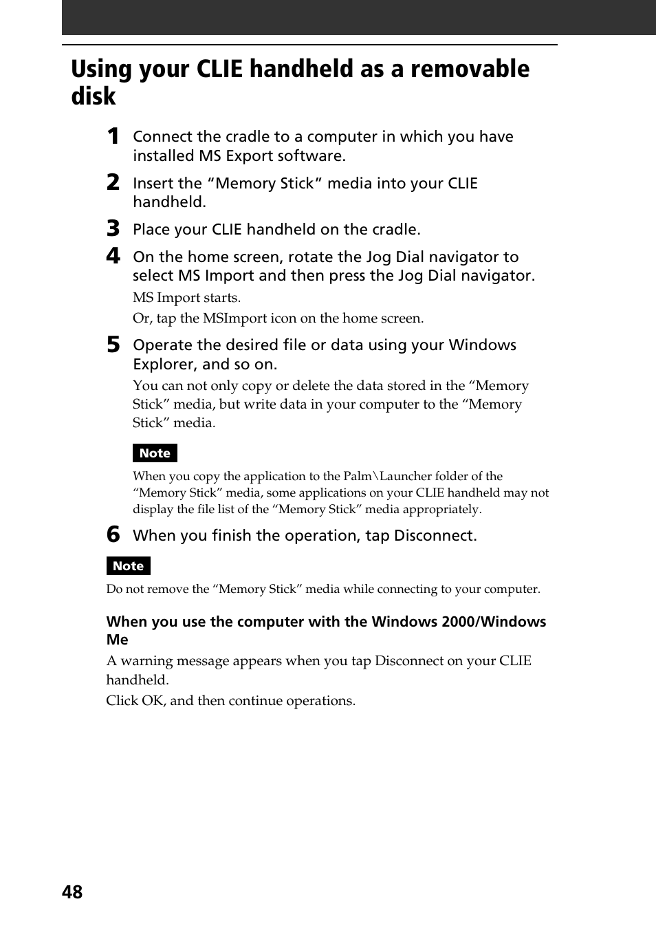 Using your clie handheld as a removable disk | Sony PEG-N610C User Manual | Page 48 / 50