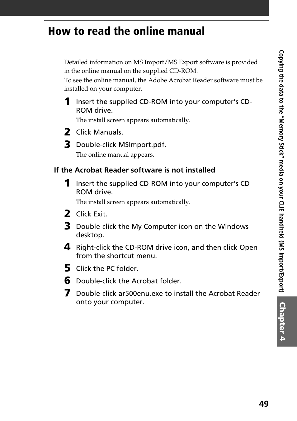 How to read the online manual | Sony PEG-N610C User Manual | Page 49 / 50