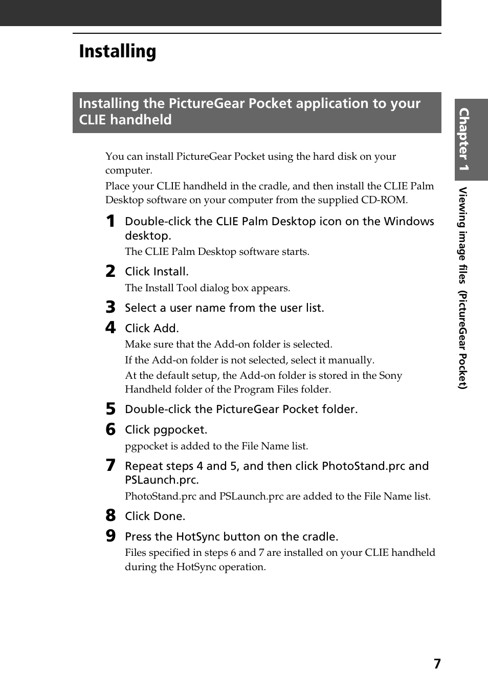 Installing | Sony PEG-N610C User Manual | Page 7 / 50