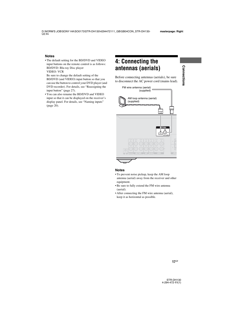 Connecting the antennas (aerials) | Sony STR-DH130 User Manual | Page 17 / 36