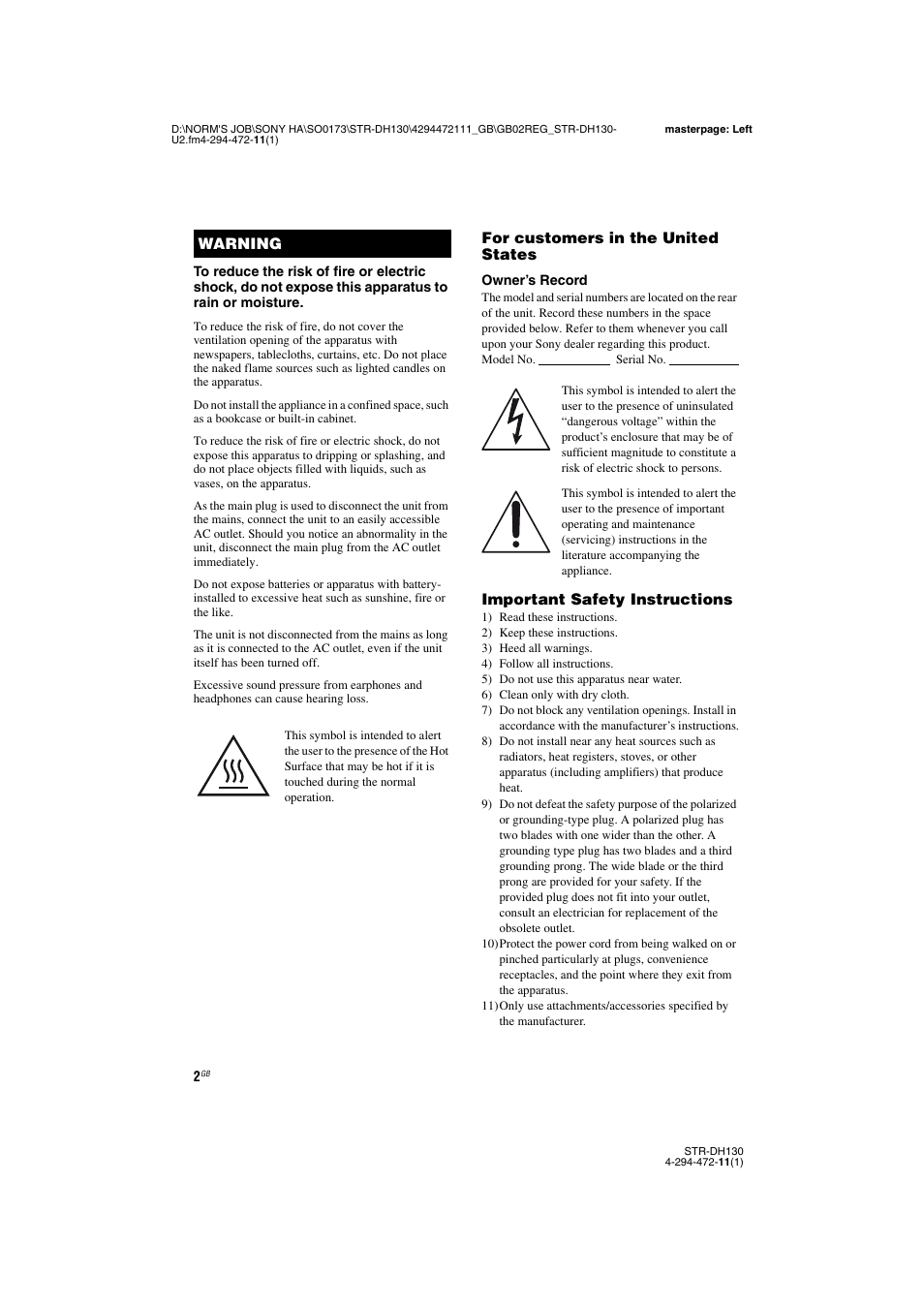 Sony STR-DH130 User Manual | Page 2 / 36