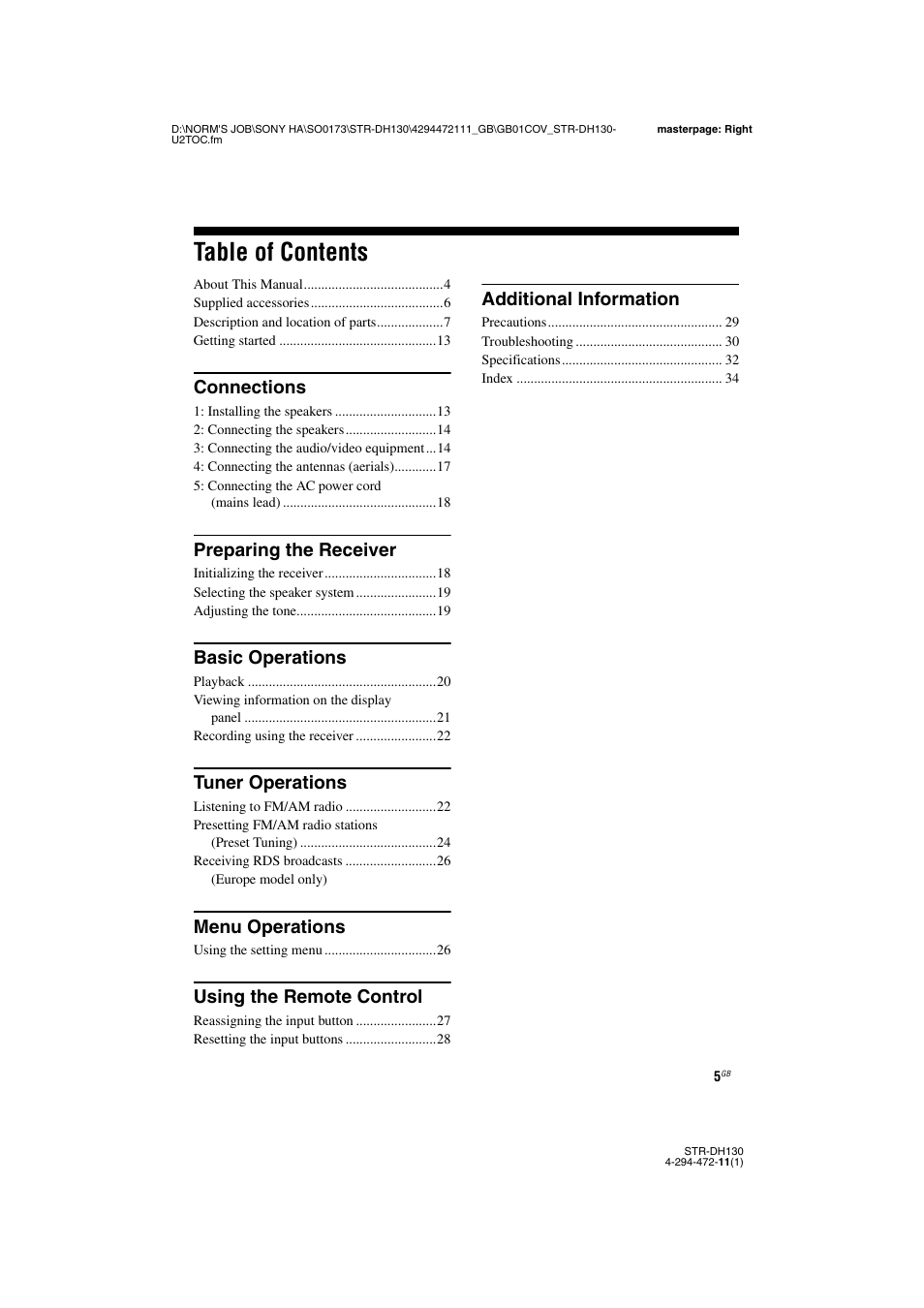 Sony STR-DH130 User Manual | Page 5 / 36