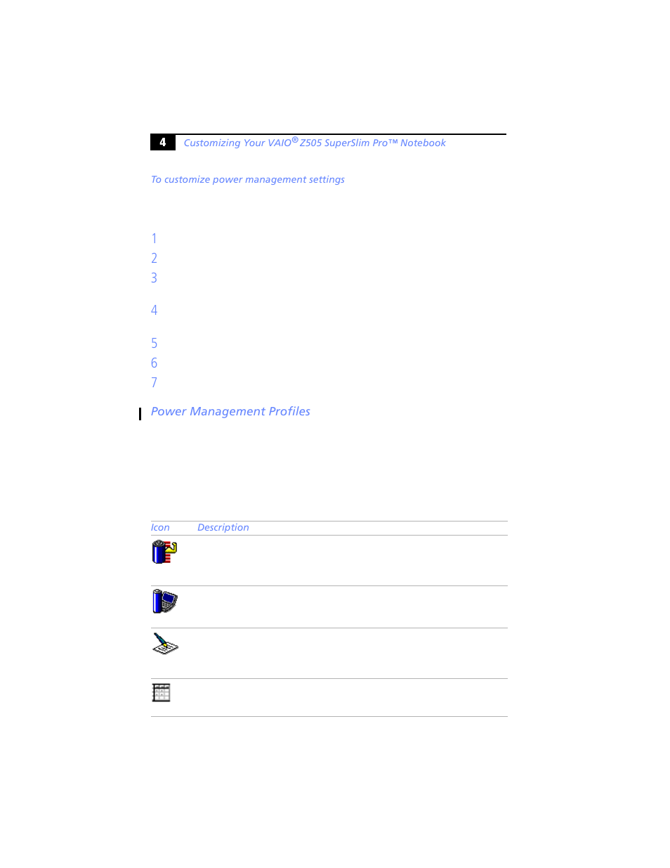 Power management profiles | Sony PCG-Z505JS User Manual | Page 4 / 16