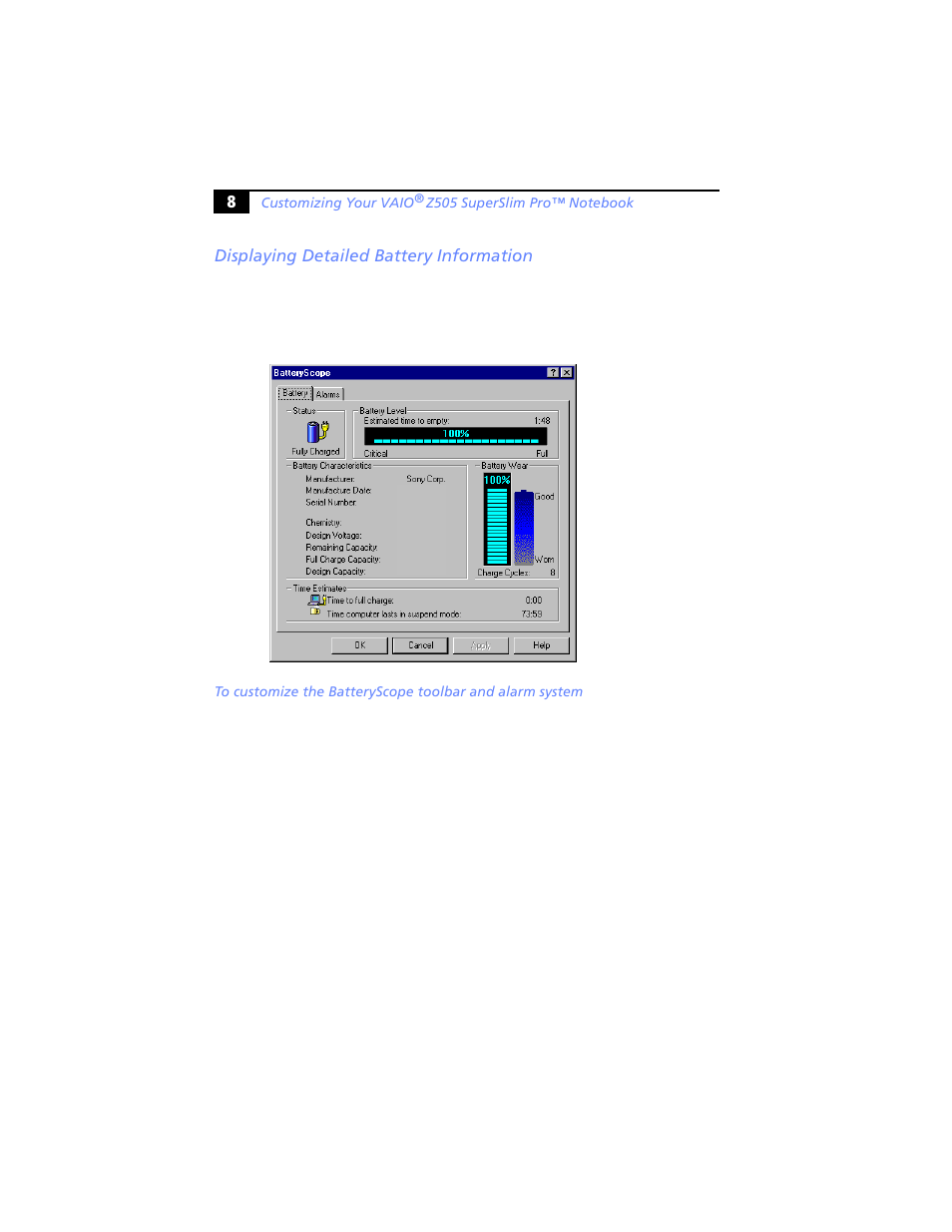 Displaying detailed battery information | Sony PCG-Z505JS User Manual | Page 8 / 16