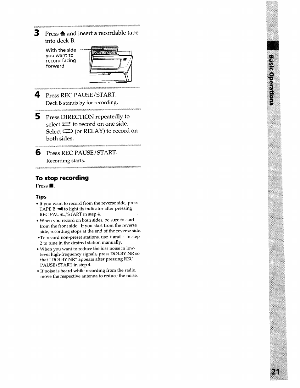 To stop recording, Tips | Sony DHC-MDX10 User Manual | Page 21 / 92
