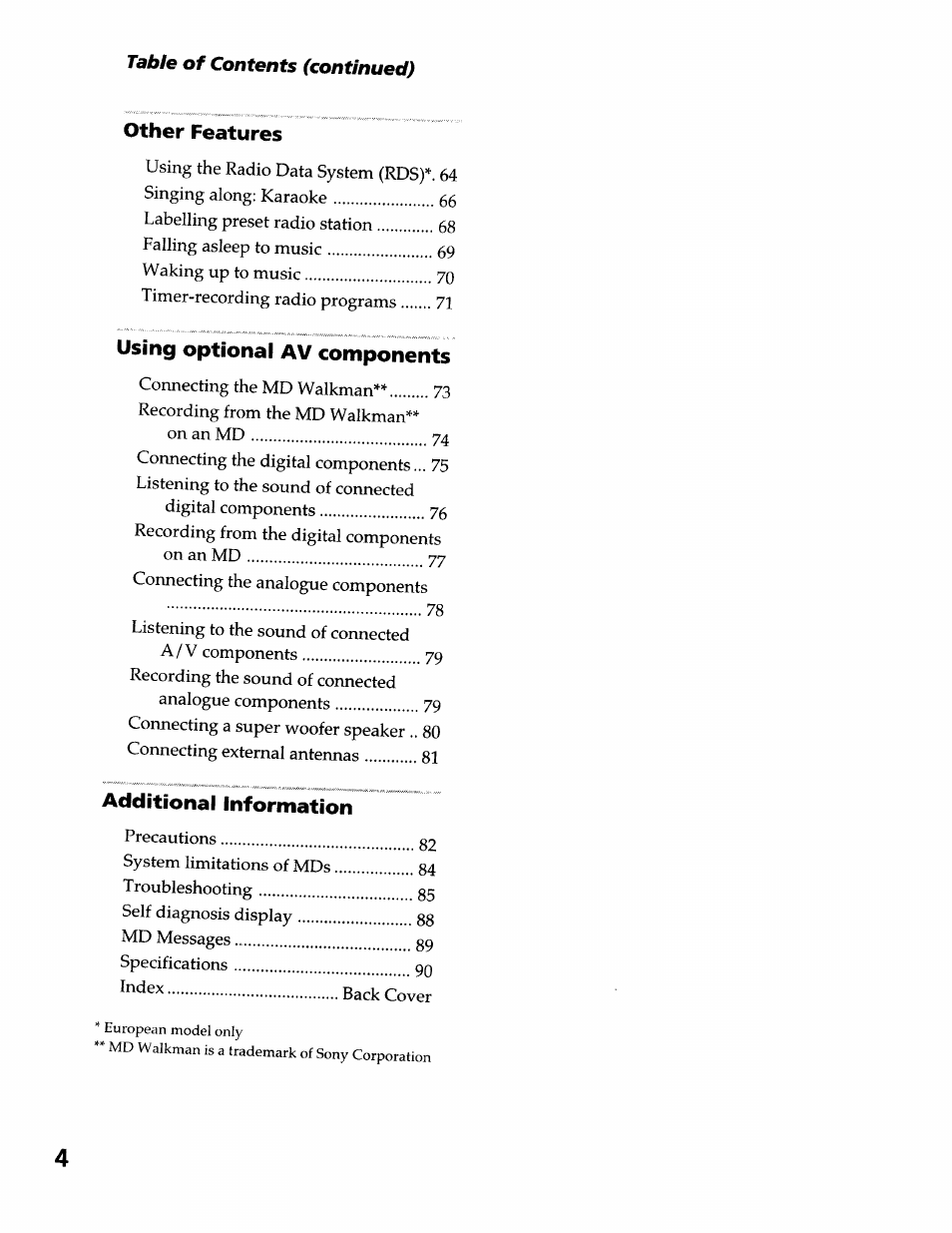 Sony DHC-MDX10 User Manual | Page 4 / 92