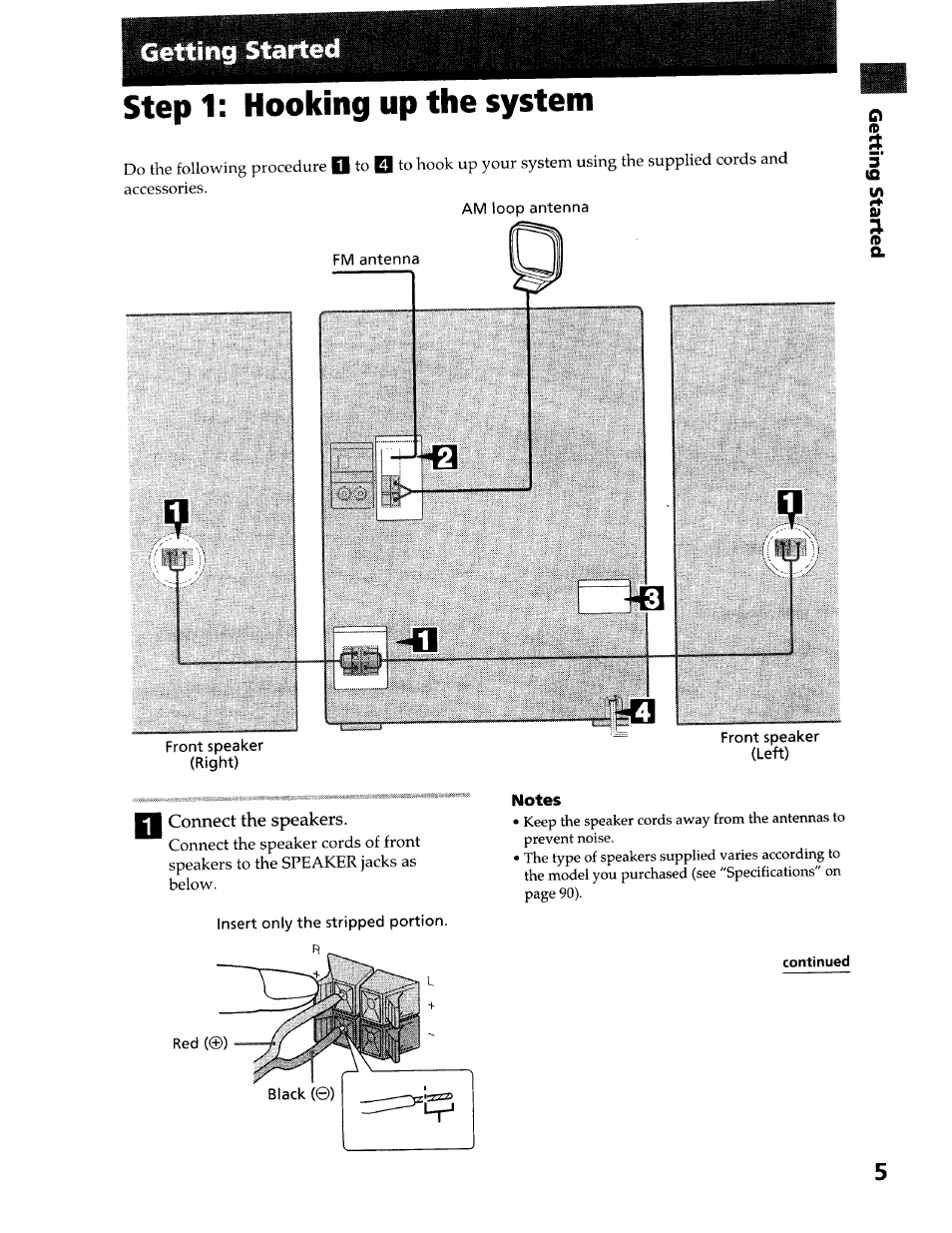 Stepi: hooking up the system, Insert only the stripped portion, Step 1: hooking up the system | Getting started | Sony DHC-MDX10 User Manual | Page 5 / 92