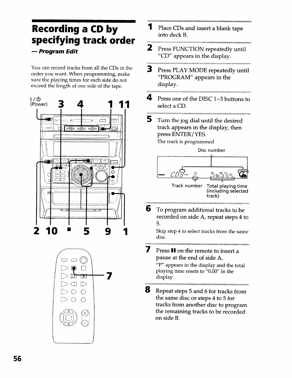 Recording a cd by specifying track order | Sony DHC-MDX10 User Manual | Page 56 / 92