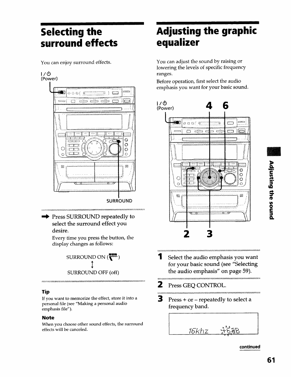 Adjusting the graphic equalizer, Note | Sony DHC-MDX10 User Manual | Page 61 / 92