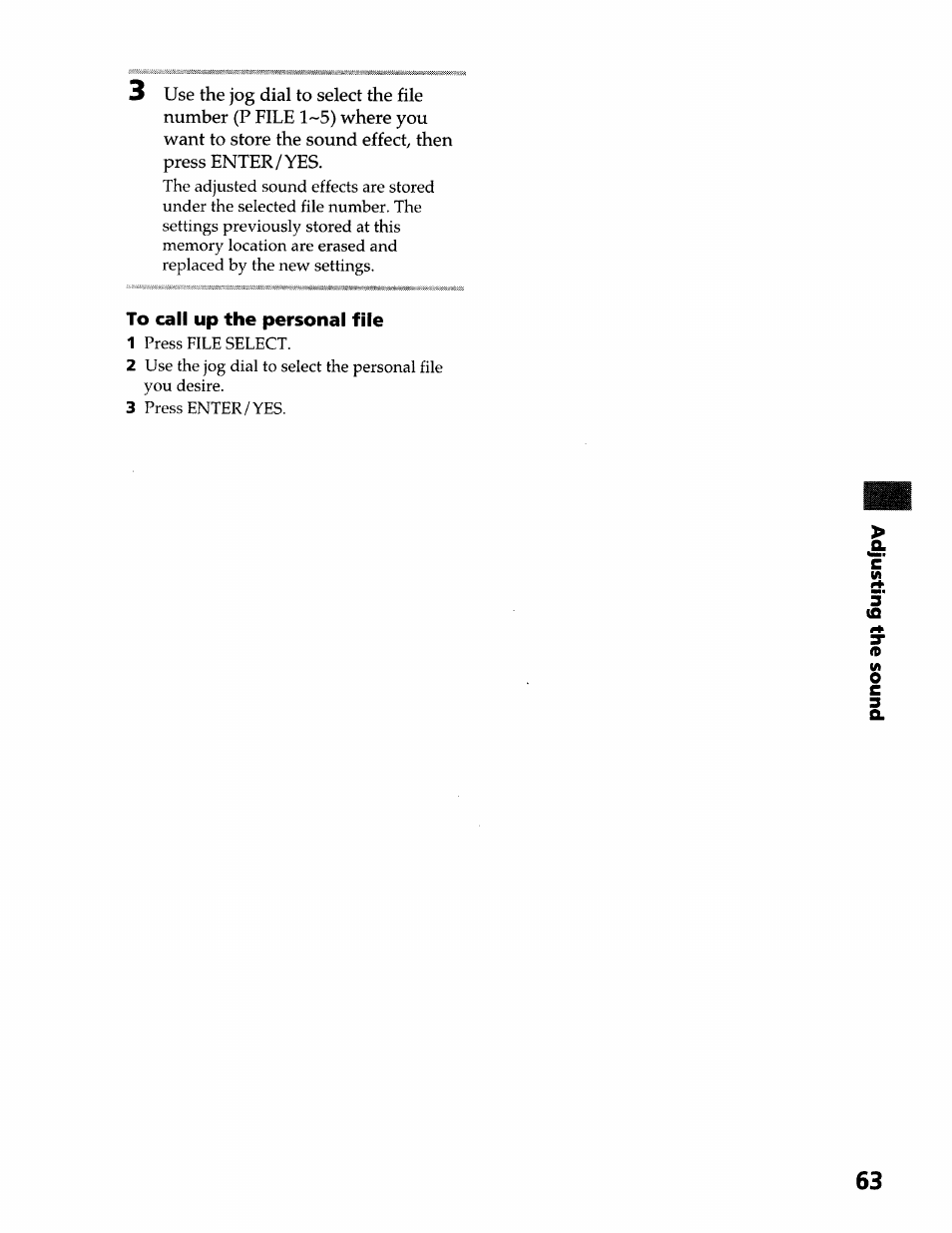 To call up the personal file | Sony DHC-MDX10 User Manual | Page 63 / 92