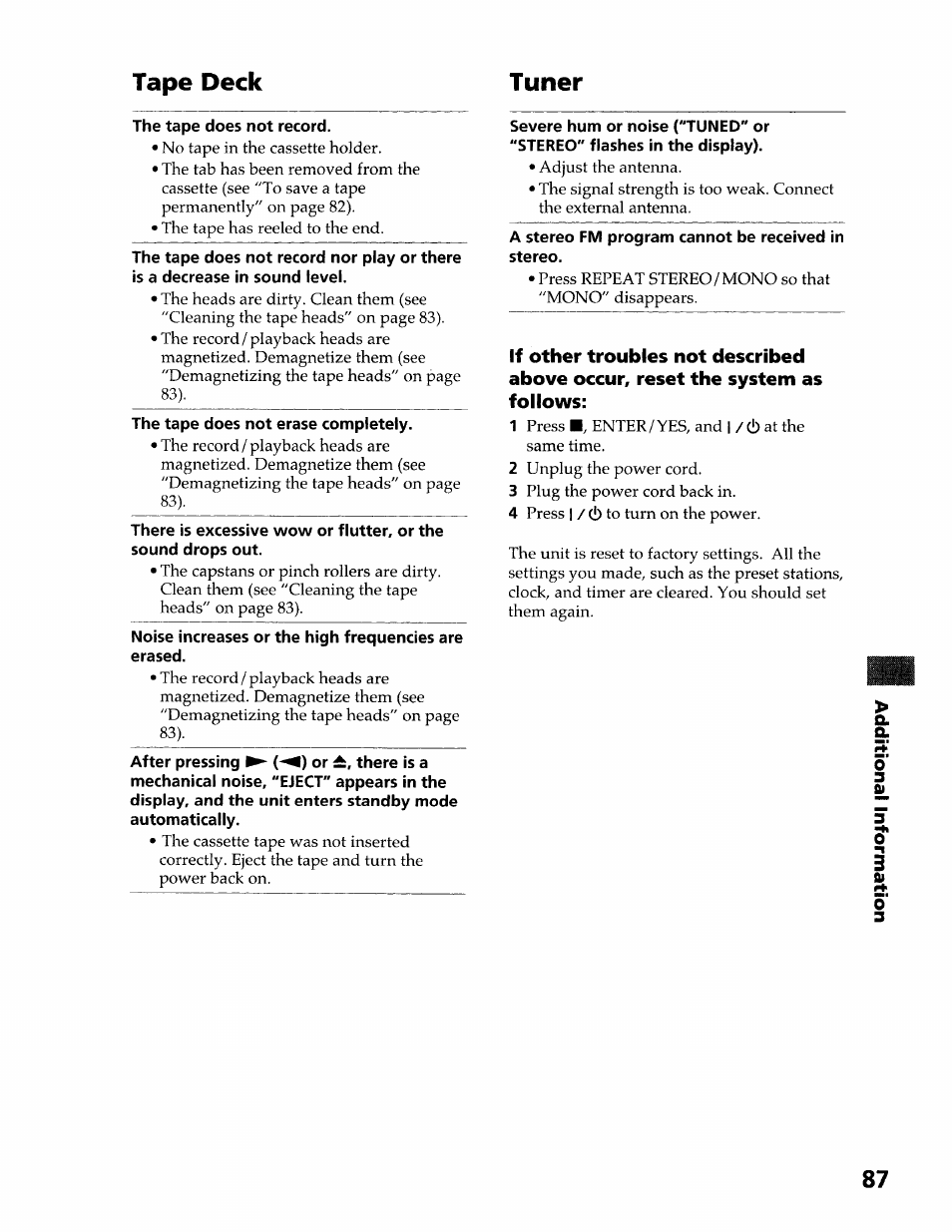 Tape deck tuner | Sony DHC-MDX10 User Manual | Page 87 / 92