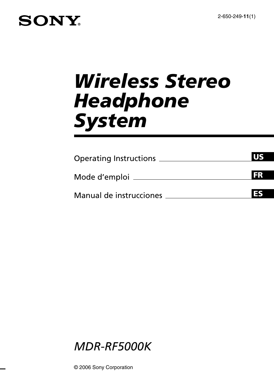 Sony MDR-RF5000K User Manual | 88 pages