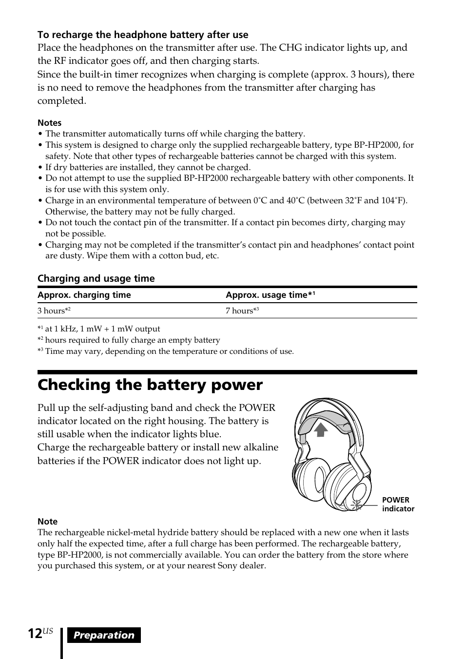 Checking the battery power | Sony MDR-RF5000K User Manual | Page 12 / 88