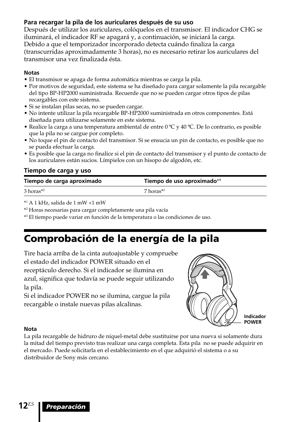 Comprobación de la energía de la pila, Comprobación de la energía, De la pila | Sony MDR-RF5000K User Manual | Page 68 / 88