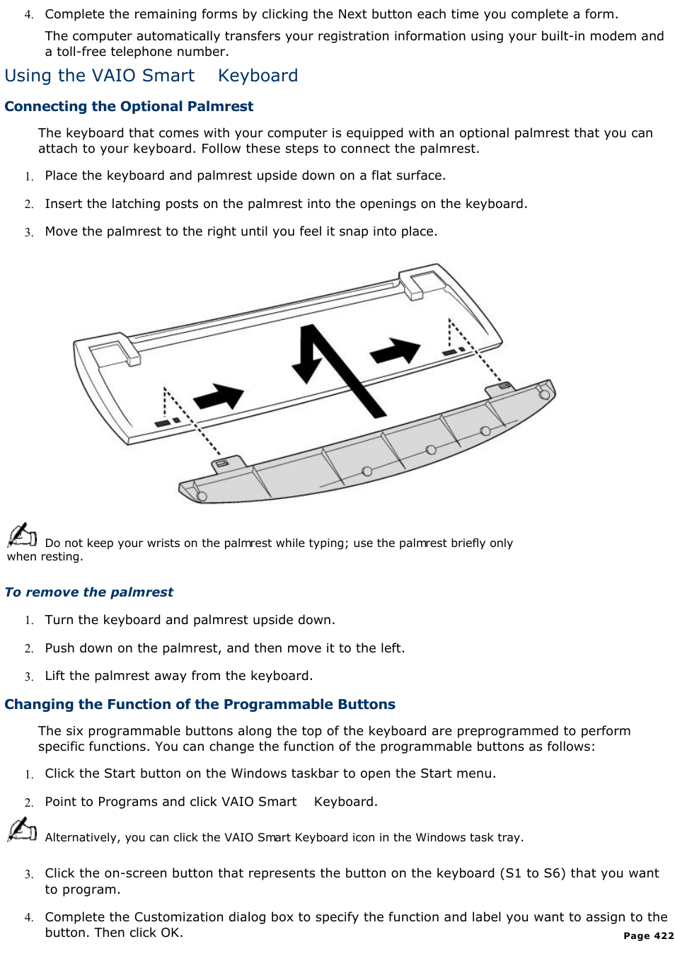Using the vaio smart keyboard | Sony PCV-E518DS User Manual | Page 422 / 776